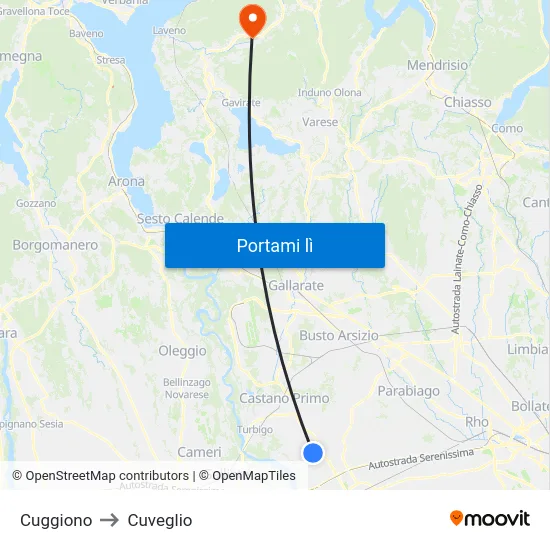 Cuggiono to Cuveglio map