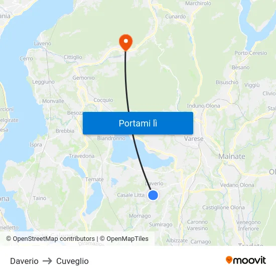 Daverio to Cuveglio map