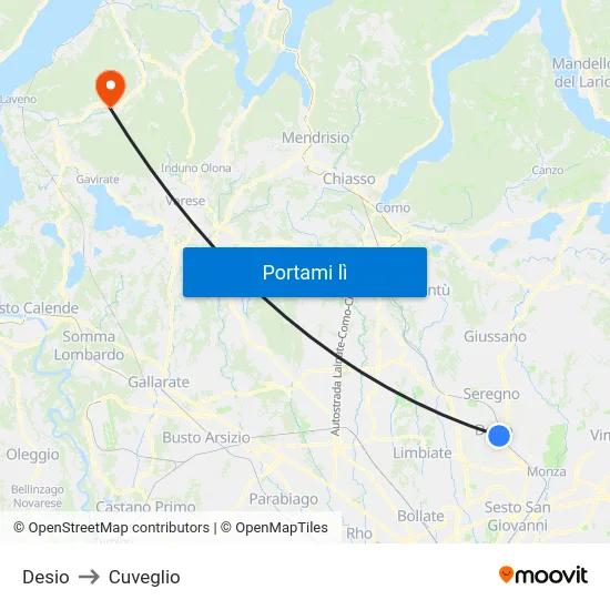 Desio to Cuveglio map