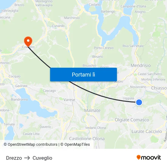Drezzo to Cuveglio map