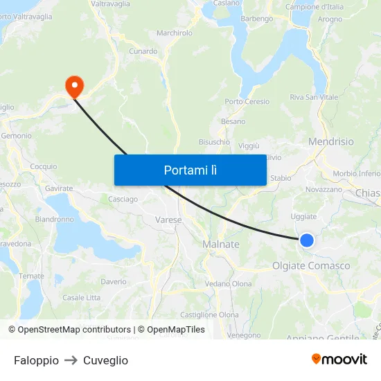 Faloppio to Cuveglio map