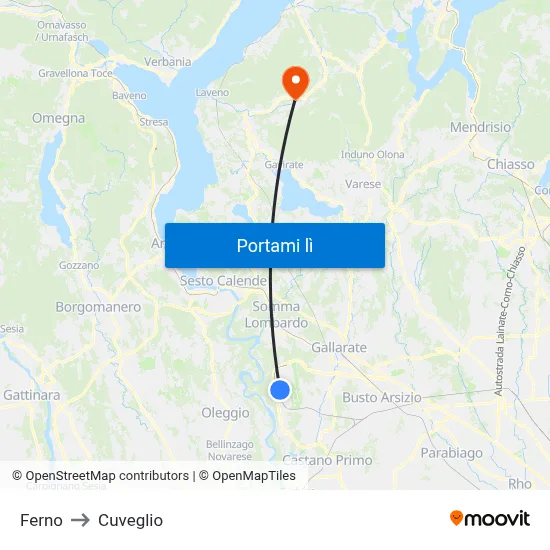 Ferno to Cuveglio map
