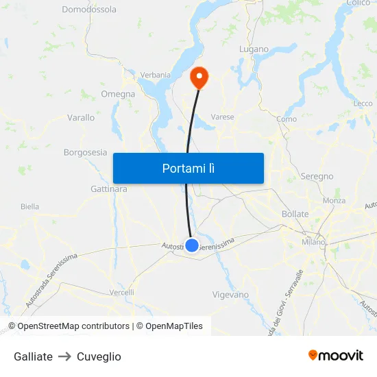 Galliate to Cuveglio map