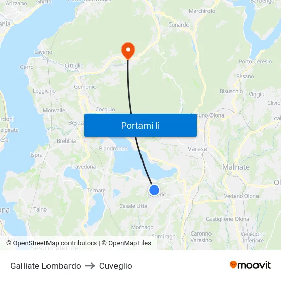 Galliate Lombardo to Cuveglio map