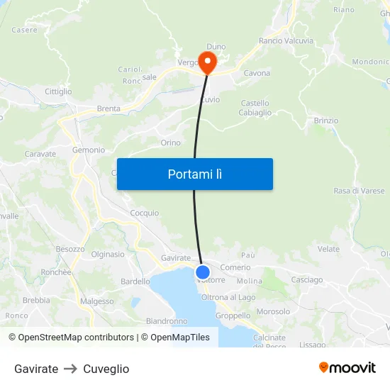 Gavirate to Cuveglio map