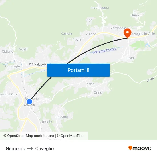 Gemonio to Cuveglio map