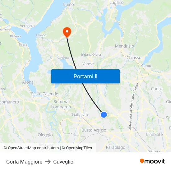 Gorla Maggiore to Cuveglio map