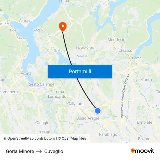 Gorla Minore to Cuveglio map