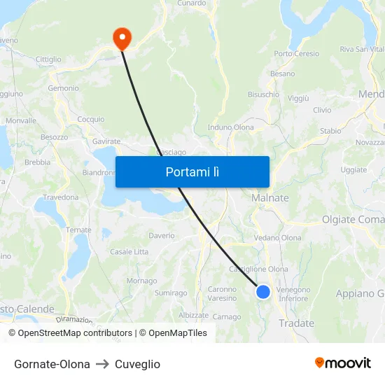Gornate-Olona to Cuveglio map