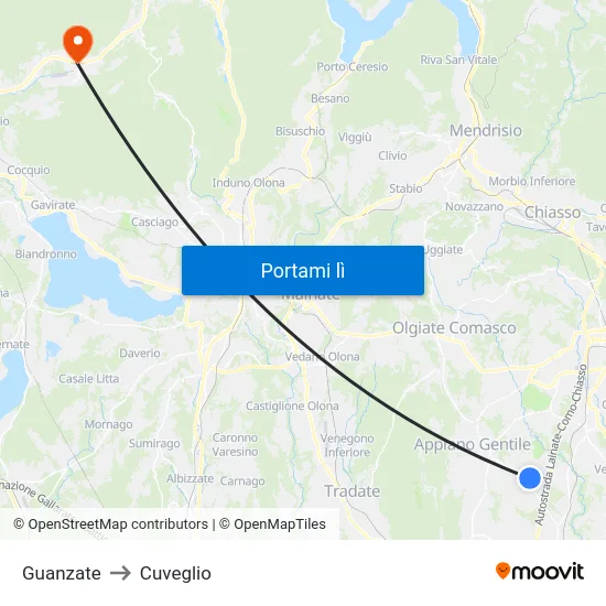 Guanzate to Cuveglio map