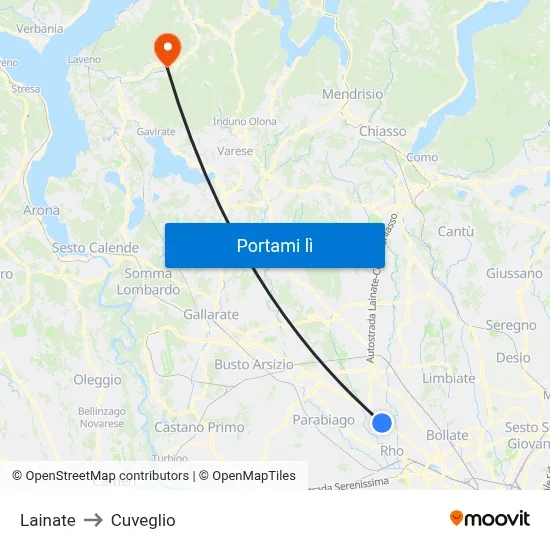 Lainate to Cuveglio map