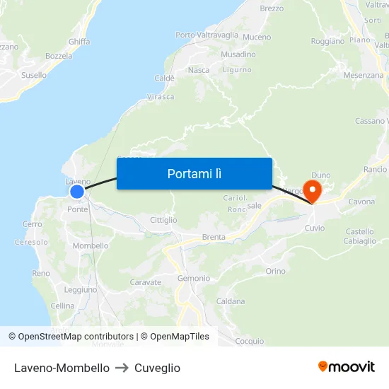 Laveno-Mombello to Cuveglio map