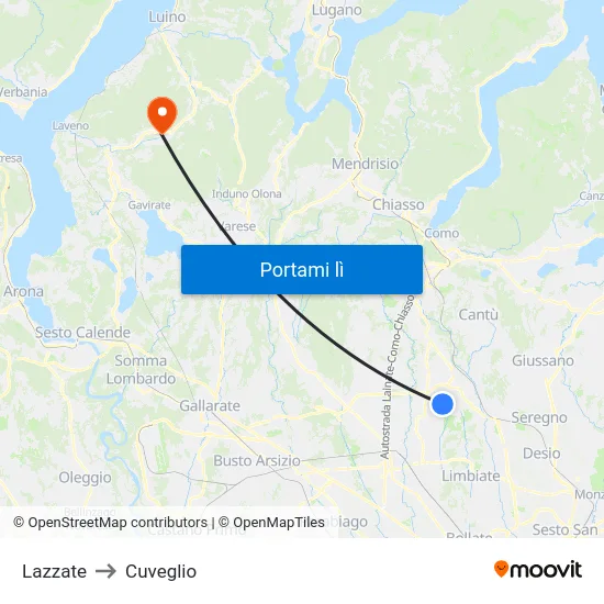 Lazzate to Cuveglio map