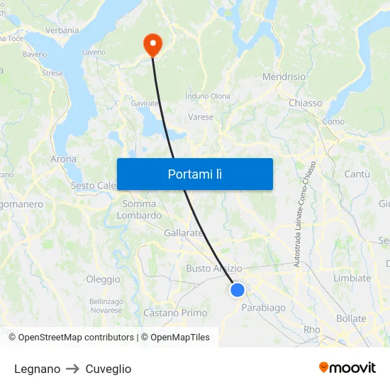 Legnano to Cuveglio map