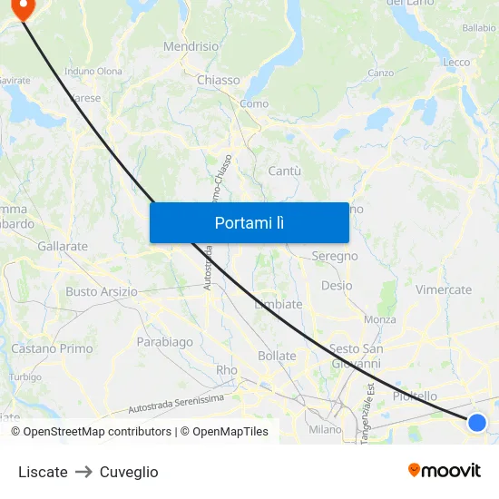 Liscate to Cuveglio map
