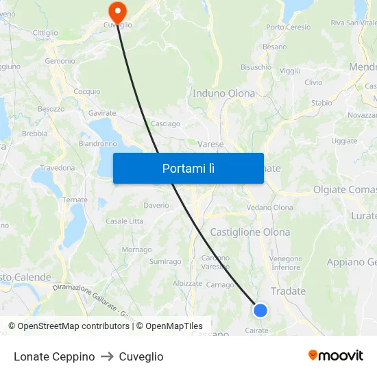 Lonate Ceppino to Cuveglio map