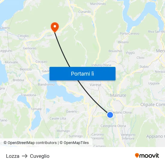 Lozza to Cuveglio map