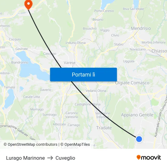 Lurago Marinone to Cuveglio map