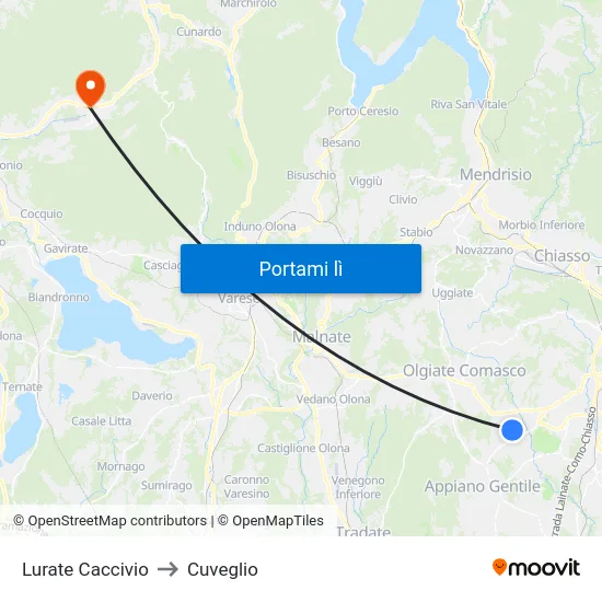 Lurate Caccivio to Cuveglio map