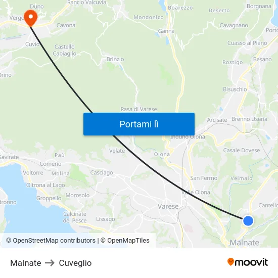 Malnate to Cuveglio map