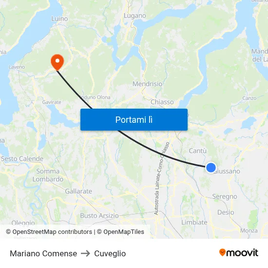 Mariano Comense to Cuveglio map
