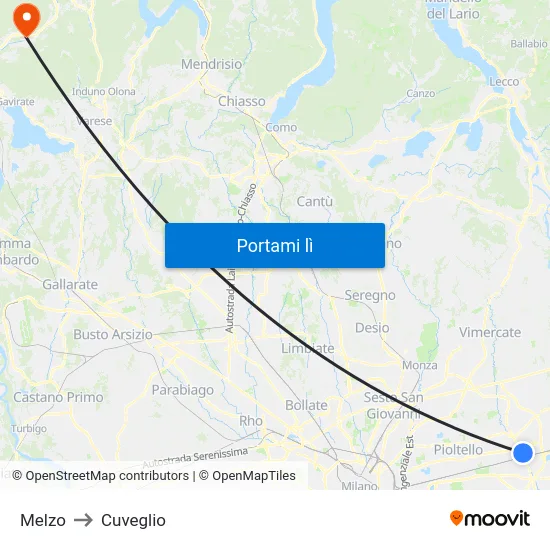 Melzo to Cuveglio map
