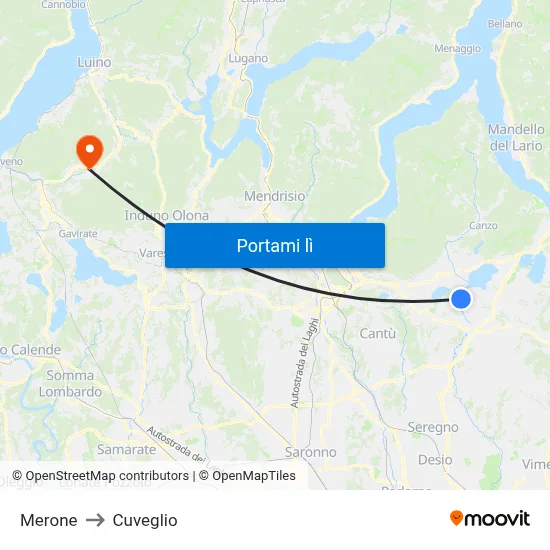 Merone to Cuveglio map