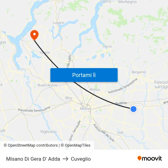 Misano Di Gera D' Adda to Cuveglio map
