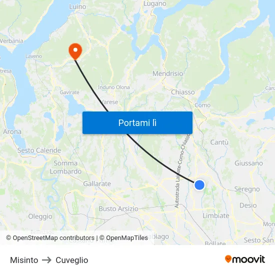 Misinto to Cuveglio map
