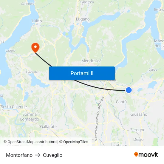 Montorfano to Cuveglio map