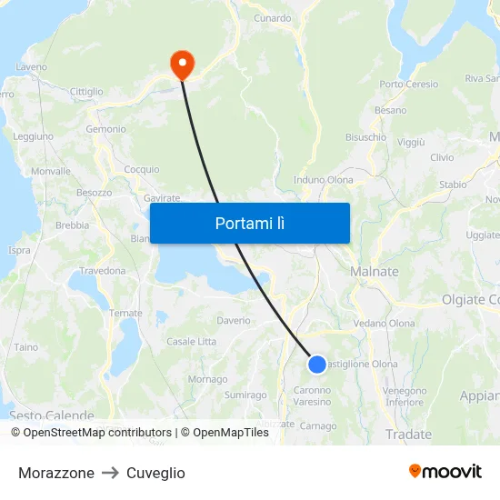 Morazzone to Cuveglio map
