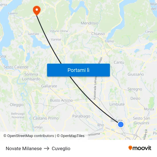 Novate Milanese to Cuveglio map