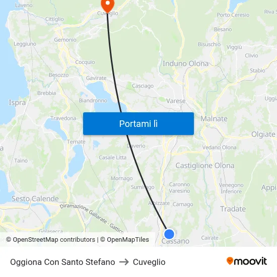 Oggiona Con Santo Stefano to Cuveglio map