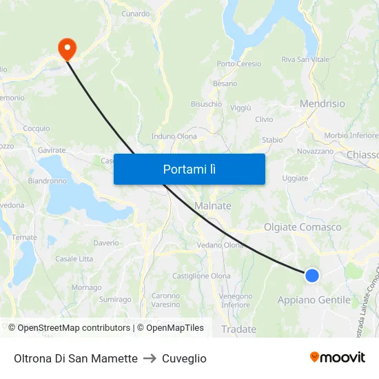 Oltrona Di San Mamette to Cuveglio map