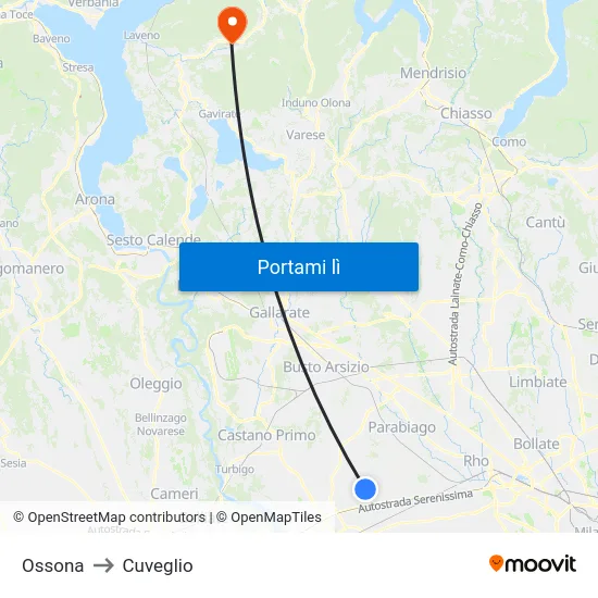 Ossona to Cuveglio map