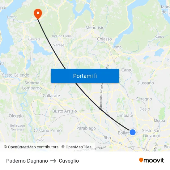 Paderno Dugnano to Cuveglio map