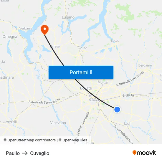 Paullo to Cuveglio map