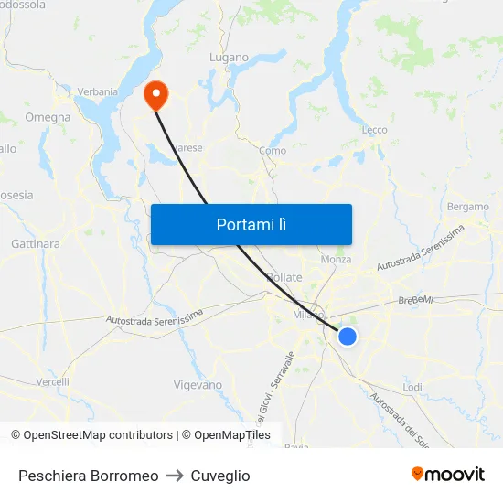 Peschiera Borromeo to Cuveglio map
