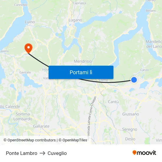 Ponte Lambro to Cuveglio map
