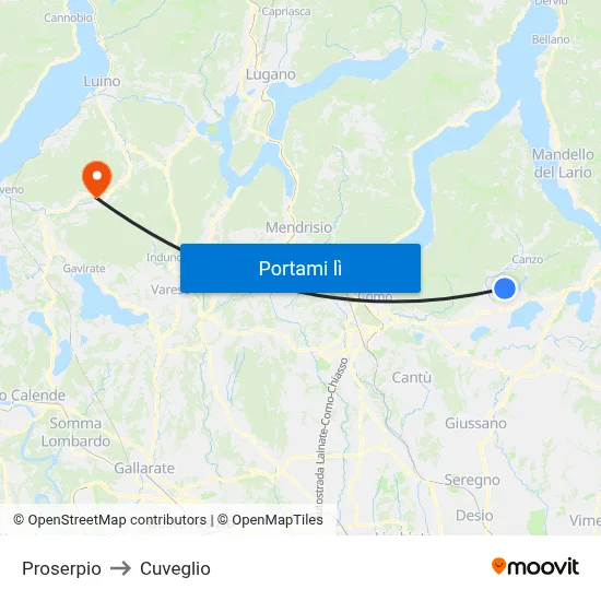 Proserpio to Cuveglio map