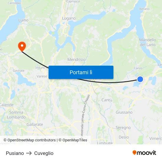 Pusiano to Cuveglio map