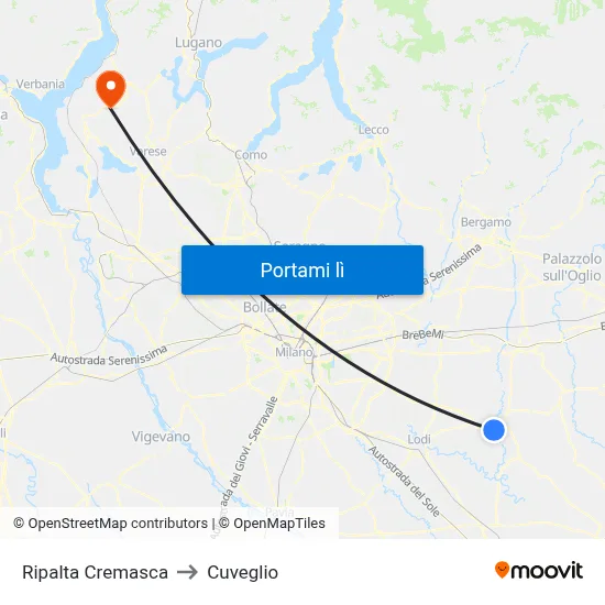 Ripalta Cremasca to Cuveglio map