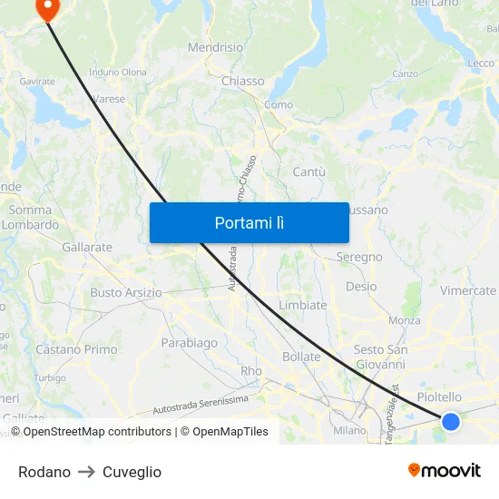 Rodano to Cuveglio map