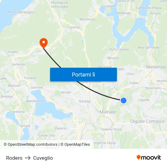 Rodero to Cuveglio map