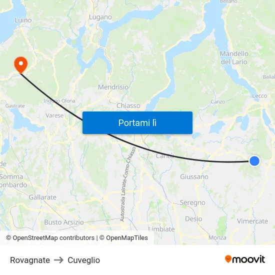Rovagnate to Cuveglio map