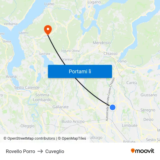 Rovello Porro to Cuveglio map