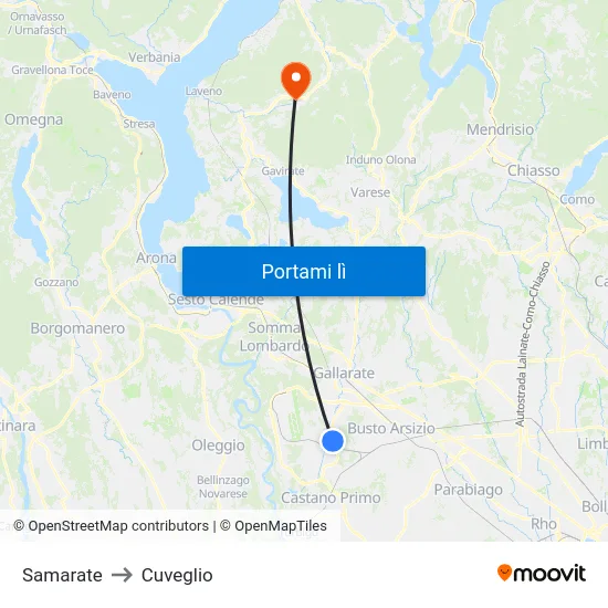 Samarate to Cuveglio map