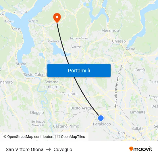 San Vittore Olona to Cuveglio map