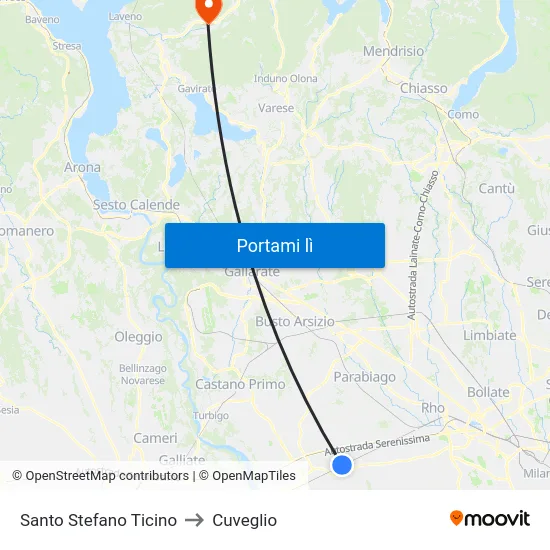 Santo Stefano Ticino to Cuveglio map