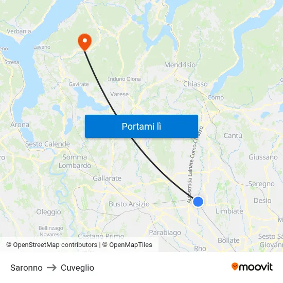 Saronno to Cuveglio map
